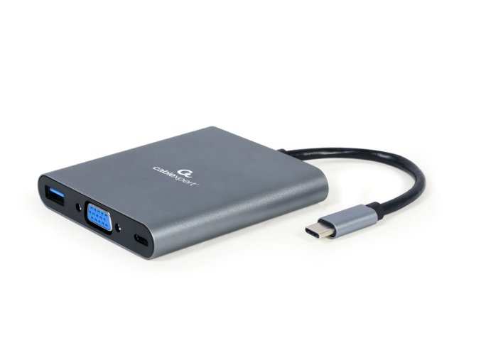 Gembird USB-C 6v1 multiport USB 3.1 + HDMI + VGA + PD + čtečka karet + stereo audio