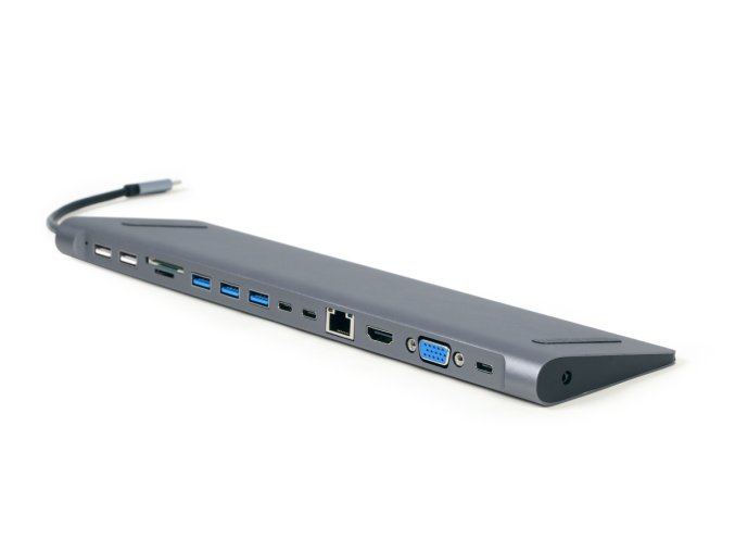 Gembird USB-C 9v1 multiport USB + HDMI + VGA + PD + čtečka karet + LAN + audio