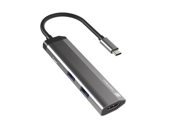 Natec multiport adaptér FOWLER SLIM HUB 4v1, 2X USB 3.0 HUB, HDMI 4K, USB-C PD