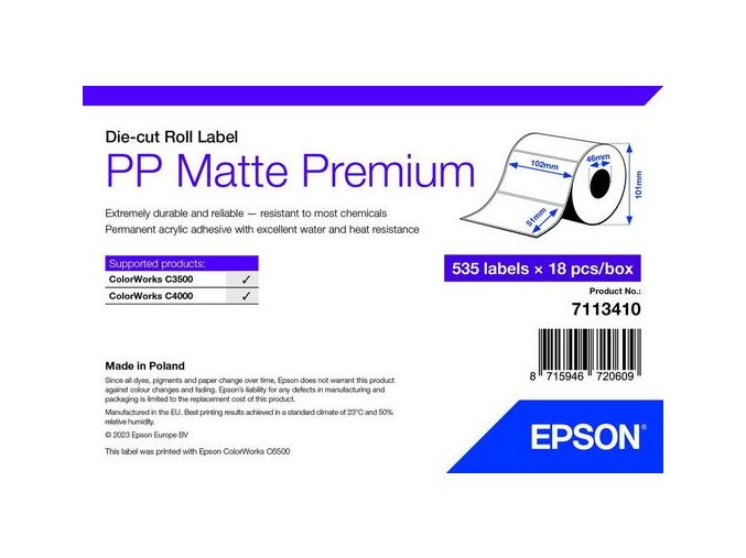 PP Matte Label Premium, 102mm x 51mm, 535 Labels