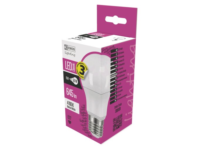 EMOS LED ŽÁROVKA CLASSIC A60 8W(50W) 645lm E27 NW