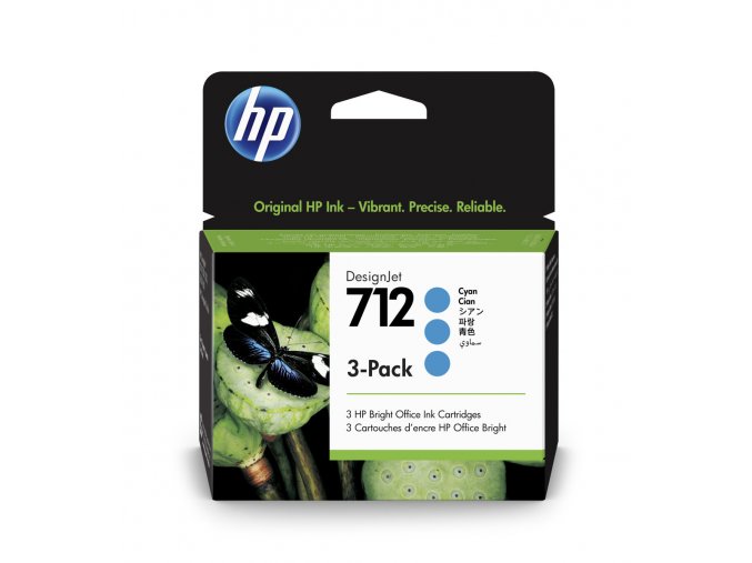 HP 712 Ink. náplň azurová, trojbalení; 3ED77A