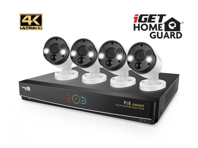 iGET HGNVK84904 - Kamerový UltraHD 4K PoE set, 8CH NVR + 4x IP 4K kamera, zvuk, SMART W/M/Andr/iOS