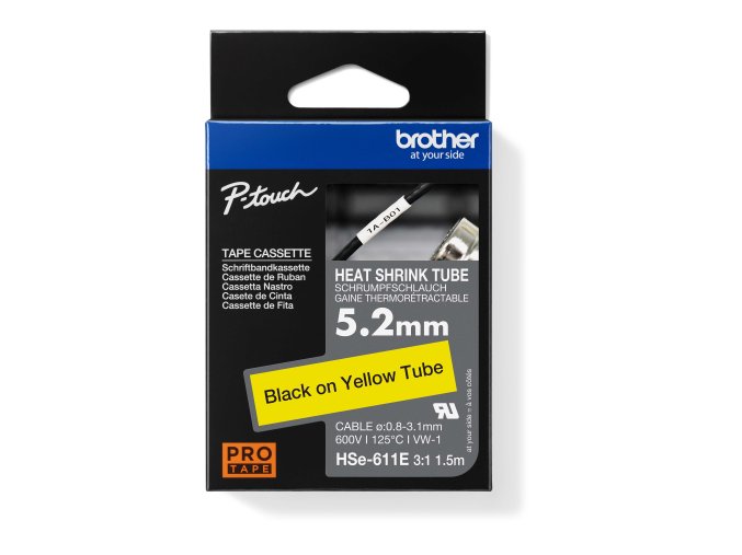 HSE-611E - černý tisk na žluté, šířka 5,2 mm