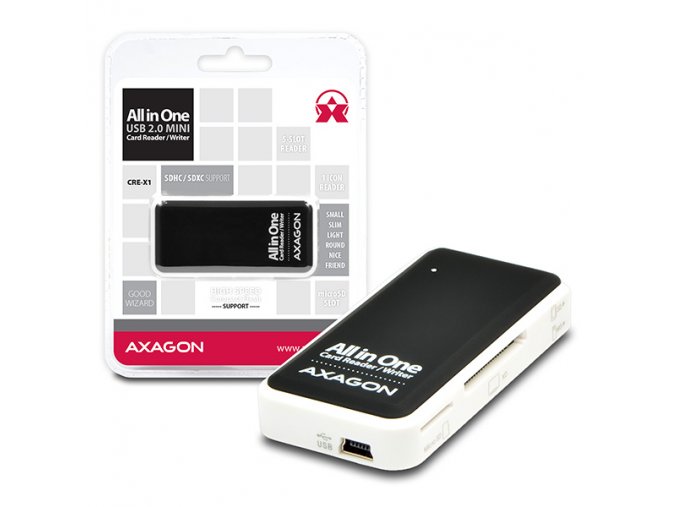 AXAGON CRE-X1, USB 2.0 externí MINI čtečka 5-slot ALL-IN-ONE