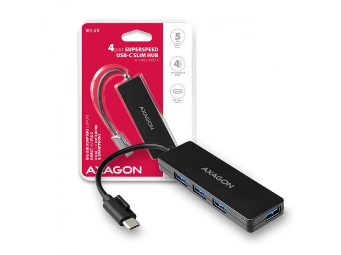 AXAGON HUE-G1C, 4x USB 3.2 Gen 1 SLIM hub, kabel Type-C 14cm napevno