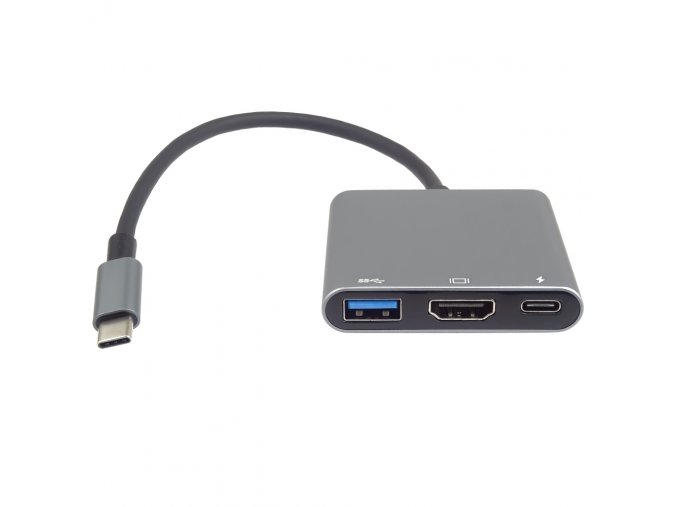 PremiumCord Adaptér USB-C na HDMI + USB3.0 + PD, rozlišení 4K a FULL HD 1080p