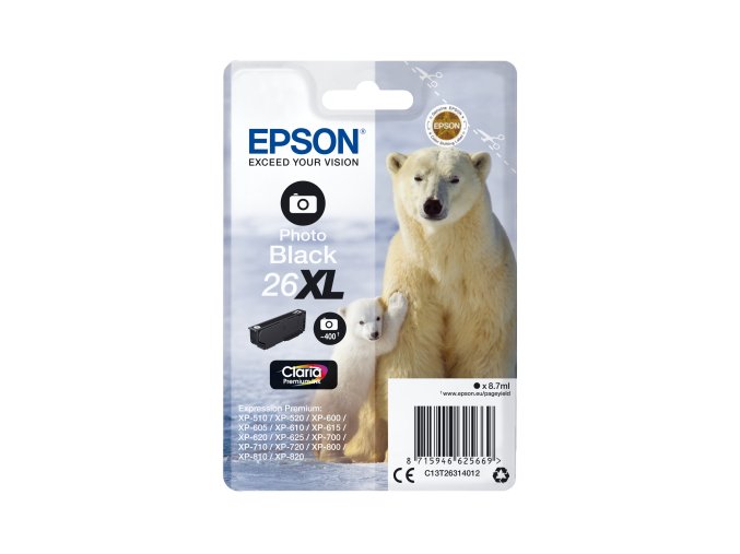 Epson Singlepack Photo Black 26XL Claria Prem Ink