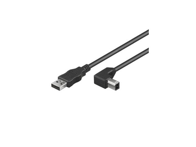 PremiumCord Kabel USB 2.0, A-B, 1m se zahnutým USB-B konektorem 90°