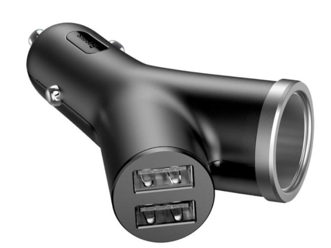 Baseus CCALL-YX01 Nabíječka do Auta Y Type 2xUSB + Extender Black