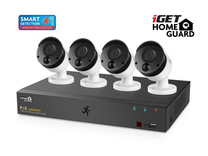 iGET HGNVK85304 - Kamerový PoE FullHD set, 8CH NVR + 4x IP 1080p kamera, SMART detekce, W/M/Andr/iOS