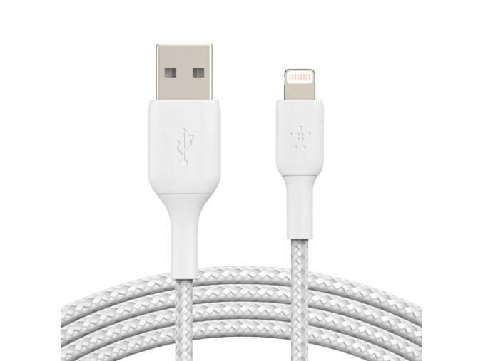 BELKIN kabel oplétaný USB-A - Lightning, 2m, bílý