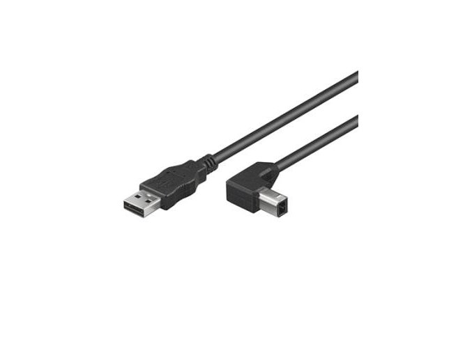 PremiumCord Kabel USB 2.0, A-B, 3m se zahnutým USB-B konektorem 90°