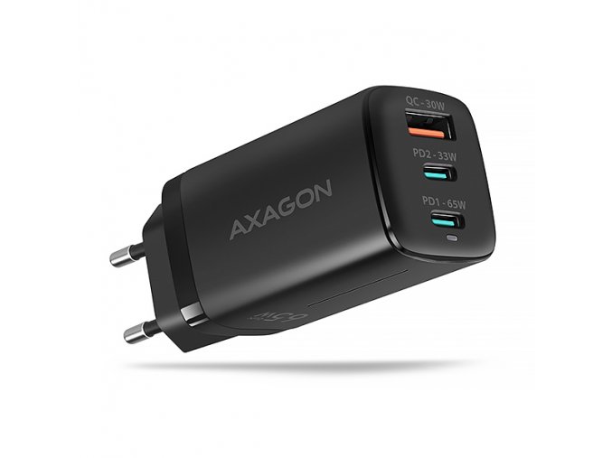 AXAGON ACU-DPQ65, GaN nabíječka do sítě 65W, 3x port (USB-A + dual USB-C), PD3.0/QC4+/PPS/Apple