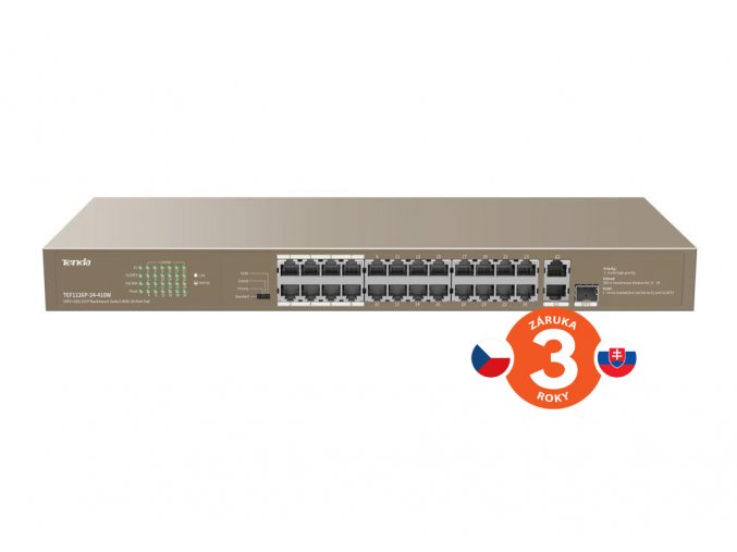 Tenda TEF1126P-24-410W PoE AF / AT switch - 24x PoE 100 Mb/s + 2x Uplink 1Gb/s RJ45/SFP,PoE+ 370W