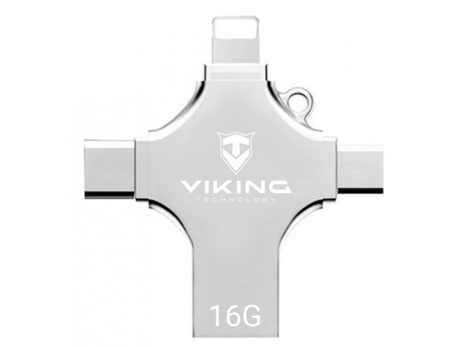 VIKING USB FLASH DISK 16G, 4v1 S KONCOVKOU APPLE LIGHTNING, USB-C, MICRO USB, USB-A