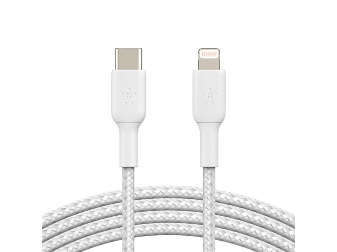 BELKIN kabel oplétaný USB-C - Lightning, 2m, bílý