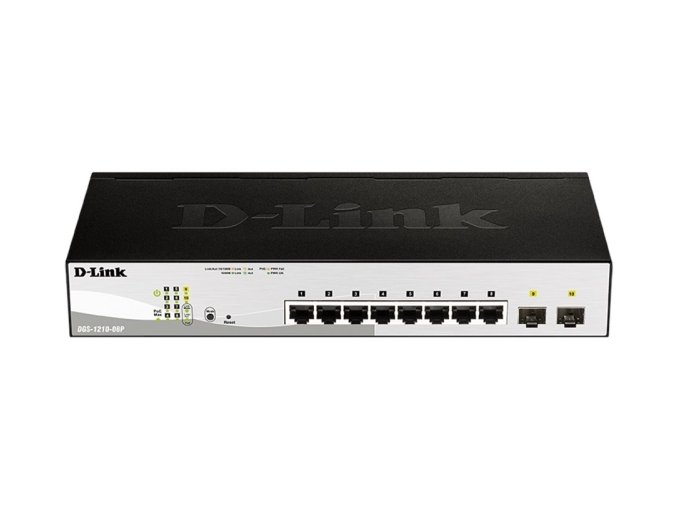 D-Link DGS-1210-08P Smart PoE switch, 8x GbE PoE+, 2x SFP, PoE 65W, fanless