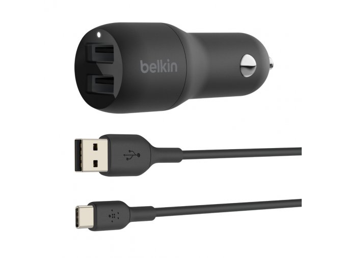 BELKIN Dual USB-A auto nabíječka 24W + USB-C kabel