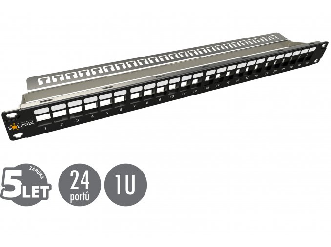 19" modulární neosazený patch panel Solarix 24 portů 1U SX24M-0-STP-BK-UNI-N