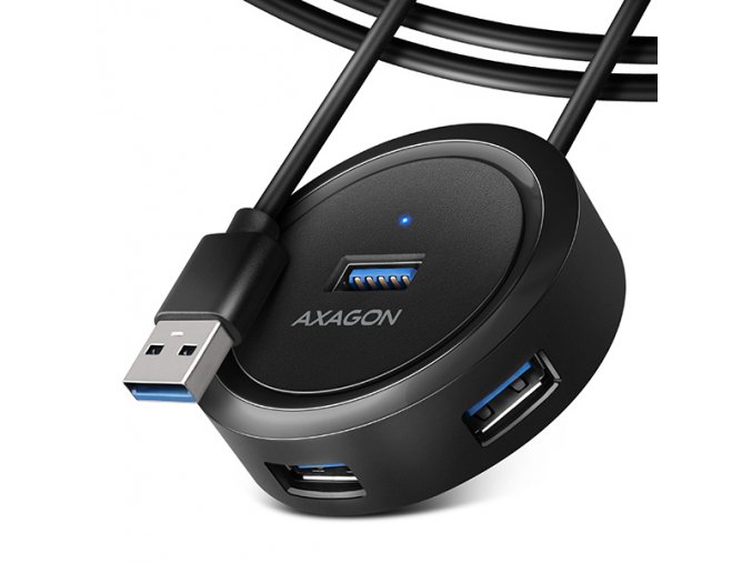 AXAGON HUE-P1AL, 4x USB 3.2 Gen 1 ROUND hub, micro USB napájecí konektor, kabel USB-A 1.2m