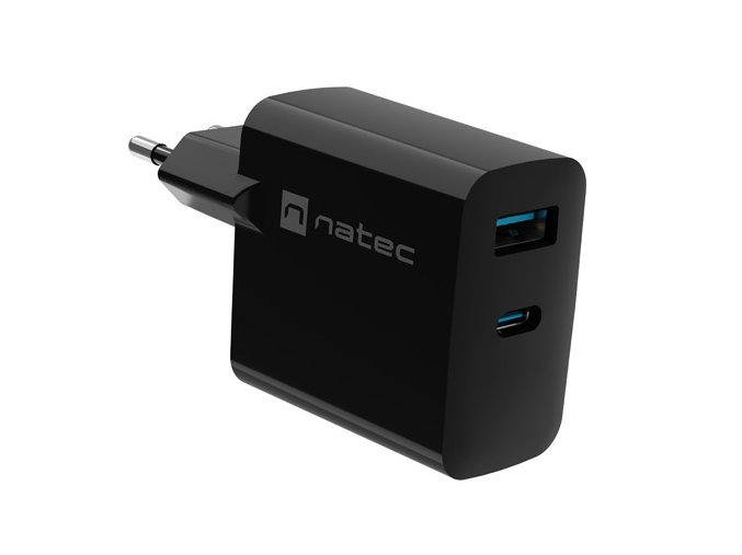 Univerzální USB nabíječka Natec RIBERA GaN 65W, 1X USB-A, 1X USB-C, Černá