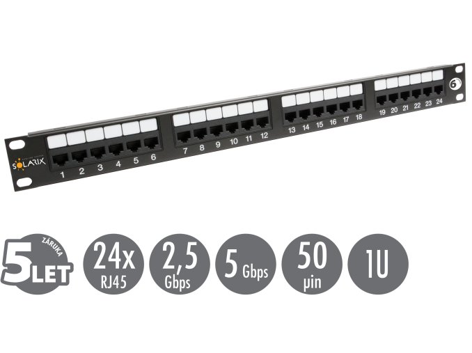 19" patch panel Solarix 24 x RJ45 CAT6 UTP 350 MHz černý 1U SX24-6-UTP-BK