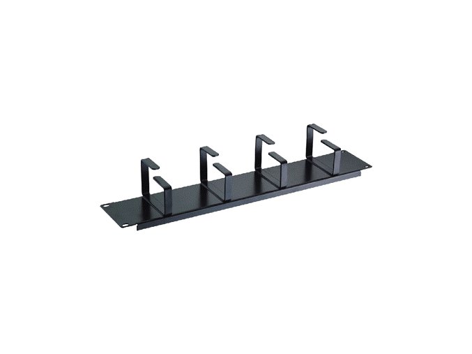 19" vyvazovací panel 2U 4x kov.háček (8,0 x 4,5-6,0cm) černý