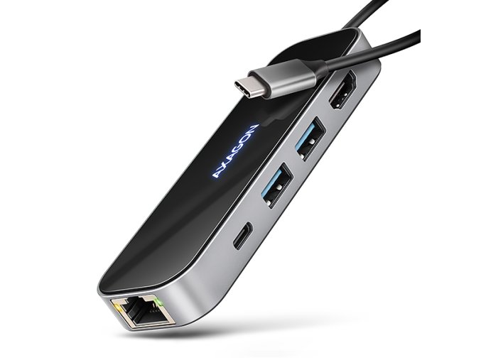 AXAGON HMC-6GLN, USB 5Gbps hub, 2x USB-A, USB-C, HDMI 4k/60Hz, RJ-45 GLAN, PD 100W, kabel USB-C 20cm