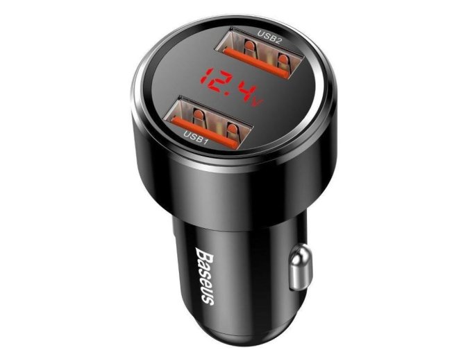 Baseus nabíječka do auta Magic 2x USB 45W 6A s displejem černá