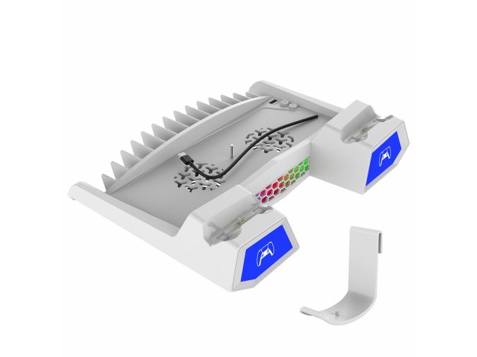 iPega P5S023 Multifunkční Nabíjecí RGB Stojan s Chlazením pro PS5/PS5 Slim White