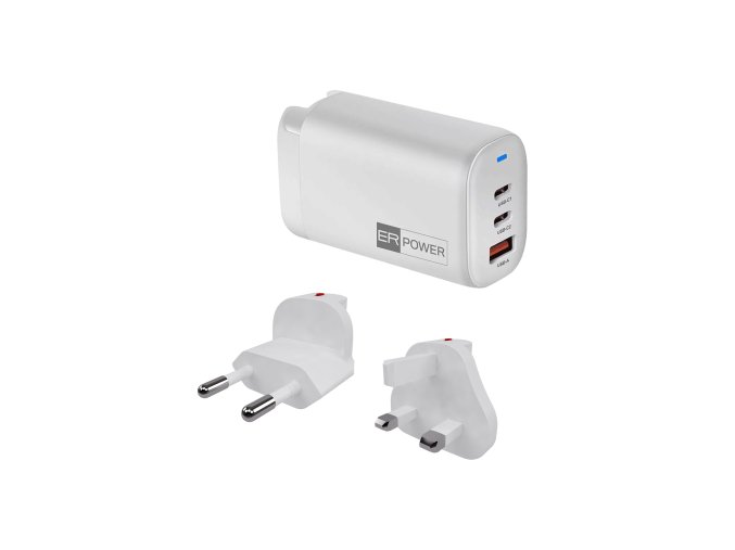 ER POWER 65W GaN síťový adaptér 2xUSB-C PD/USB-A bílý