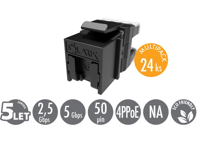 MULTIPACK 24 ks - rychlozařezávací keystone Solarix CAT6 UTP SXKJ-6-UTP-BK-NA Comp. Level a 4PPoE
