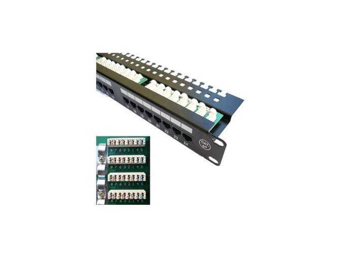 DATACOM Patch panel 24x RJ-45,Cat5e UTP, 19" s vyvázáním, horní zářez