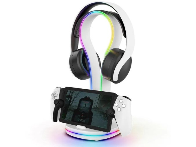 iPega P5P23 Nabíjecí RGB Stojan pro Playstation Portal Remote Player s Držákem na Sluchátka White