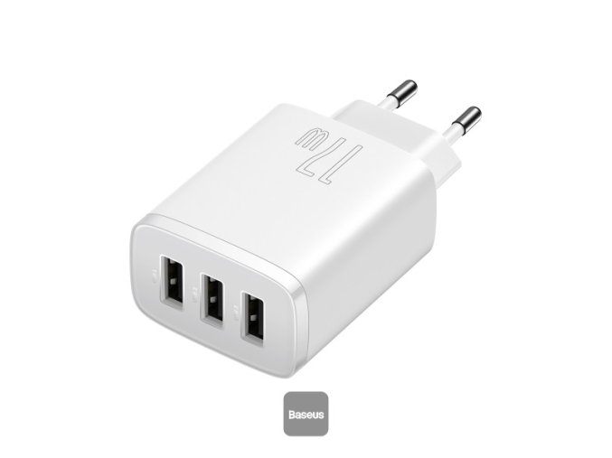 Baseus nabíječka do sítě Compact 3xUSB 17W bílá