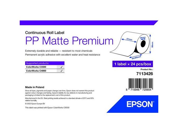 PP Matte Label Premium, Cont. Roll, 51mm x 29mm