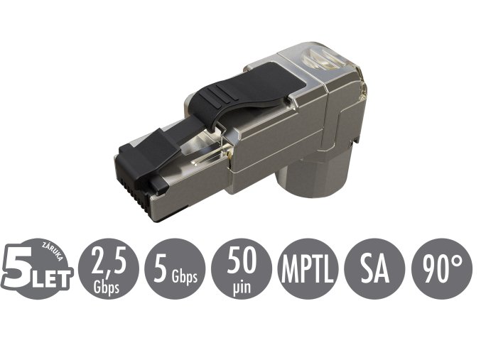 Konektor MPTL 90° RJ45 CAT5E STP samořezný SXRJ45-5E-STP-BK-SA-U