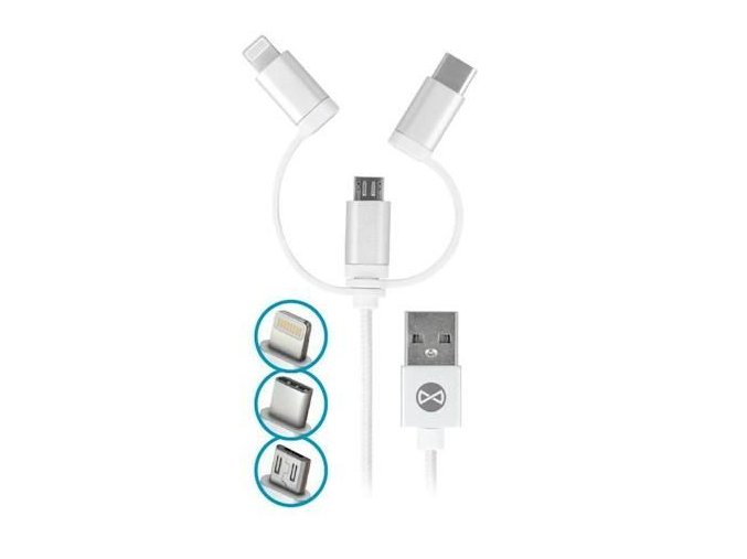 Datový kabel Forever 3v1 micro USB+Lightning+USB-C 1m 1,5A bílý