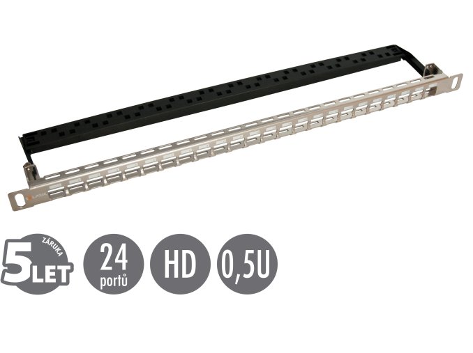 19" modulární neosazený high-density patch panel Solarix 24 portů 0,5U SX24HDM-0-STP-SL-UNI