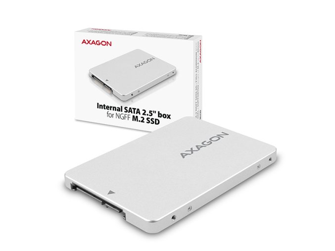AXAGON RSS-M2SD, SATA - M.2 SATA SSD, interní 2.5" ALU box, stříbrný