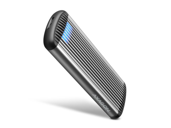 AXAGON EEM2-SA, USB micro-B 3.2 Gen 1 - M.2 SATA SSD kovový RIBBED box, bezšroubkový