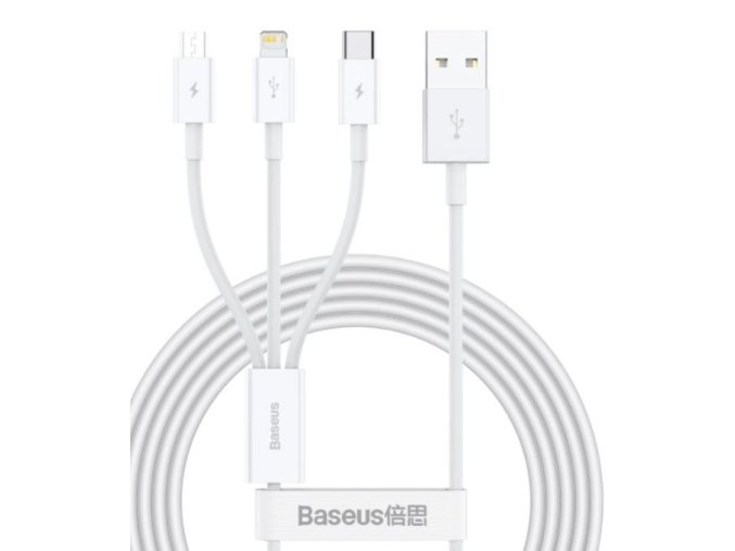 Baseus CAMLTYS-02 Superior Fast Charging Datový Kabel 3v1 USB-C, Lightning, MicroUSB 1.5m White
