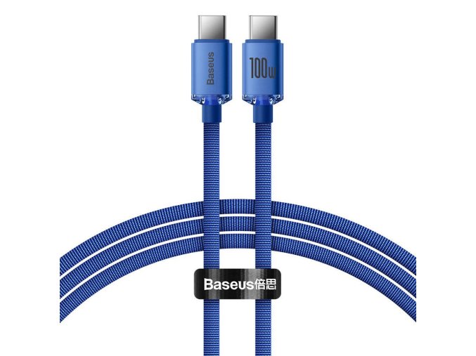 Baseus CAJY000603 Crystal Shine Series Datový Kabel USB-C - USB-C 100W 1,2m Blue