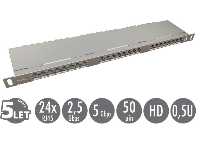 19" patch panel Solarix 24xRJ45 CAT6 STP s vyvazovací lištou 0,5U SX24HD-6-STP-SL