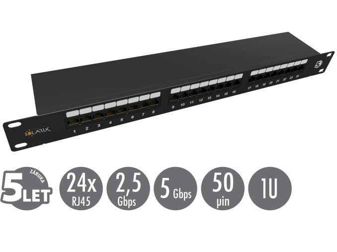 19" patch panel Solarix 24 x RJ45 CAT5E STP 1U SX24-5E-STP-BK-N