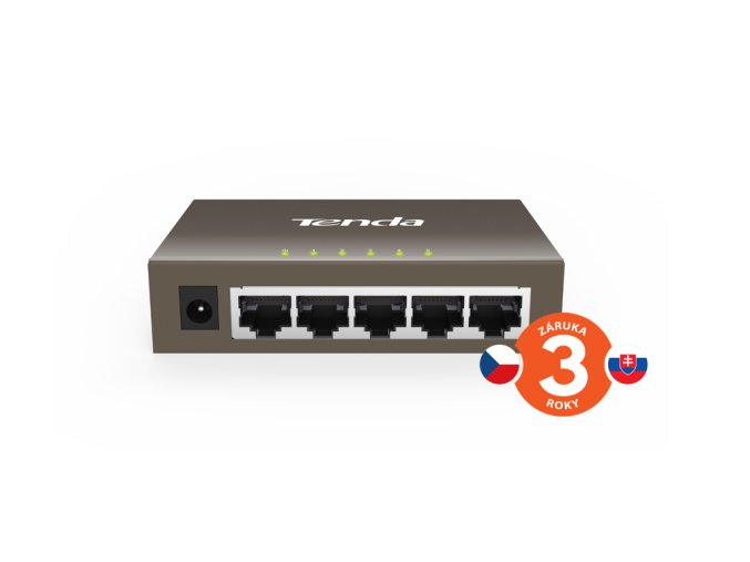 Tenda TEG1005D - 5x 10/100/1000 Mbps Kovový Switch, Fanless - bez ventilátorů, ochrana 6 kV