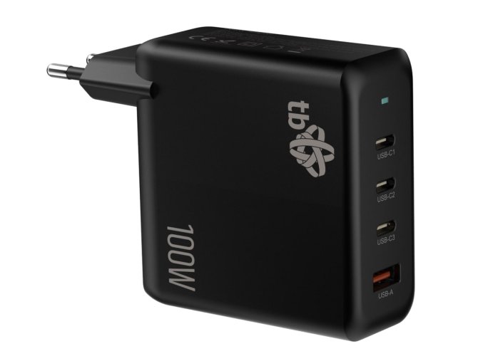 TB 3x USB-C + 1x USB-A nabíječka, GaN, 100W, černá