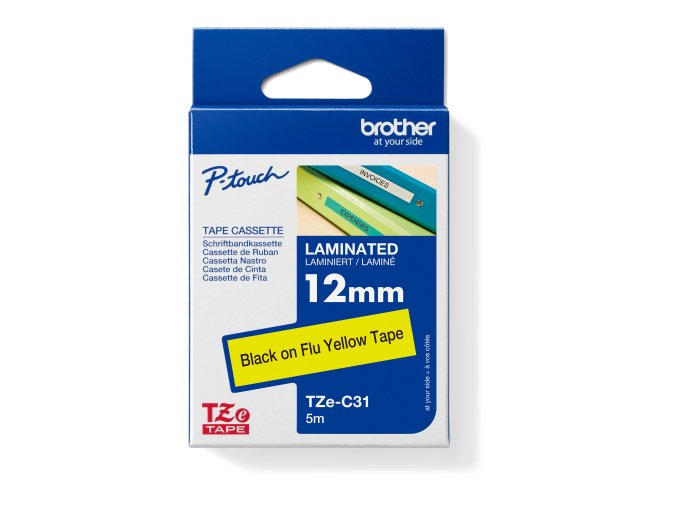 TZE-C31, černý tisk na fluroscenční žluté, 12 mm