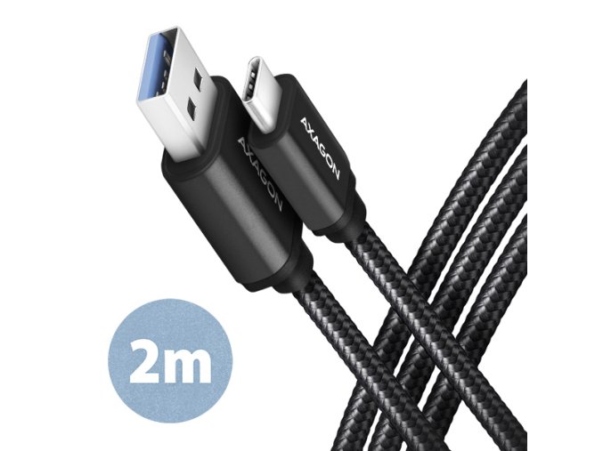 AXAGON BUCM3-AM20AB, SPEED kabel USB-C <-> USB-A, 2m, USB 3.2 Gen 1, 3A, ALU, oplet, černý